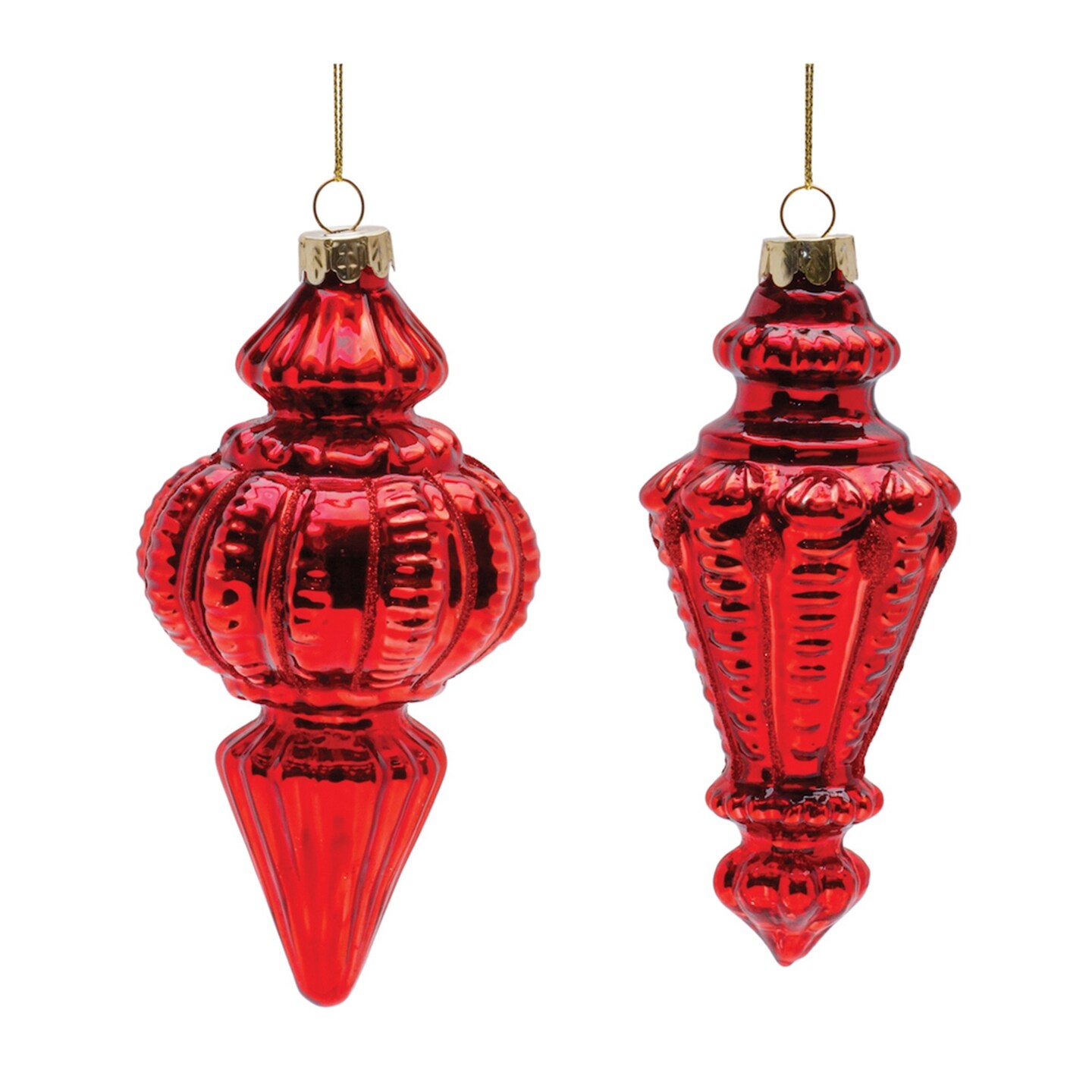 Melrose Ribbed Glass Finial Christmas Ornaments - 6.5" - Red - 6ct