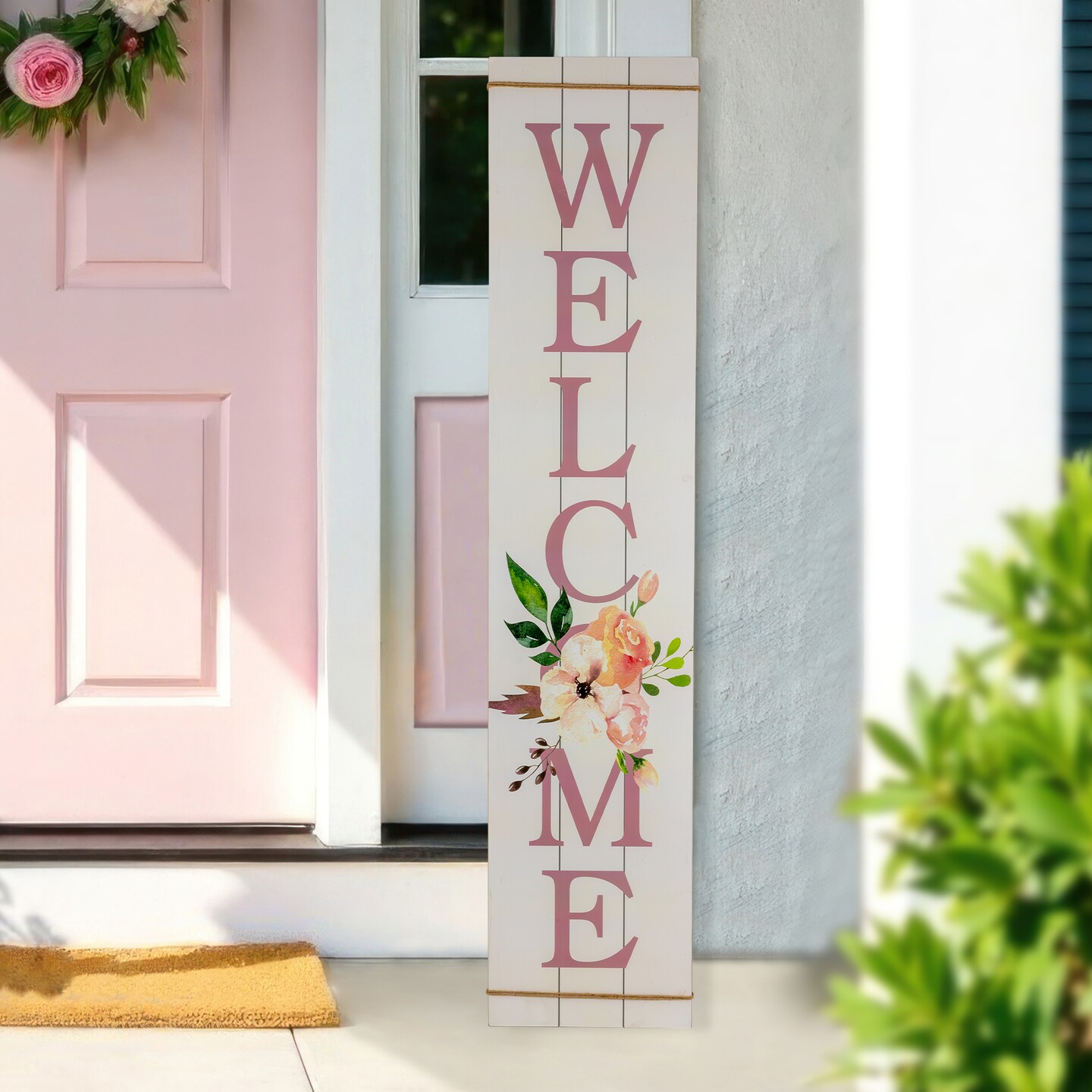 Northlight 48.5" Floral "Welcome" Wooden Spring Porch Board Sign Decoration