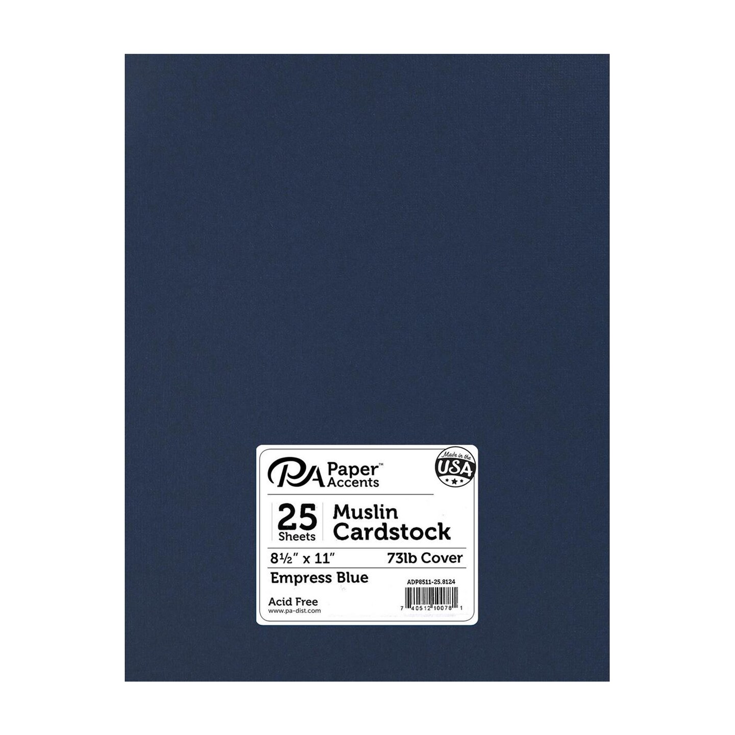 PA Paper Accents Textured Cardstock 8.5" x 11" Empress Blue, 73lb colored cardstock paper for card making, scrapbooking, printing, quilling and crafts, 25 piece pack