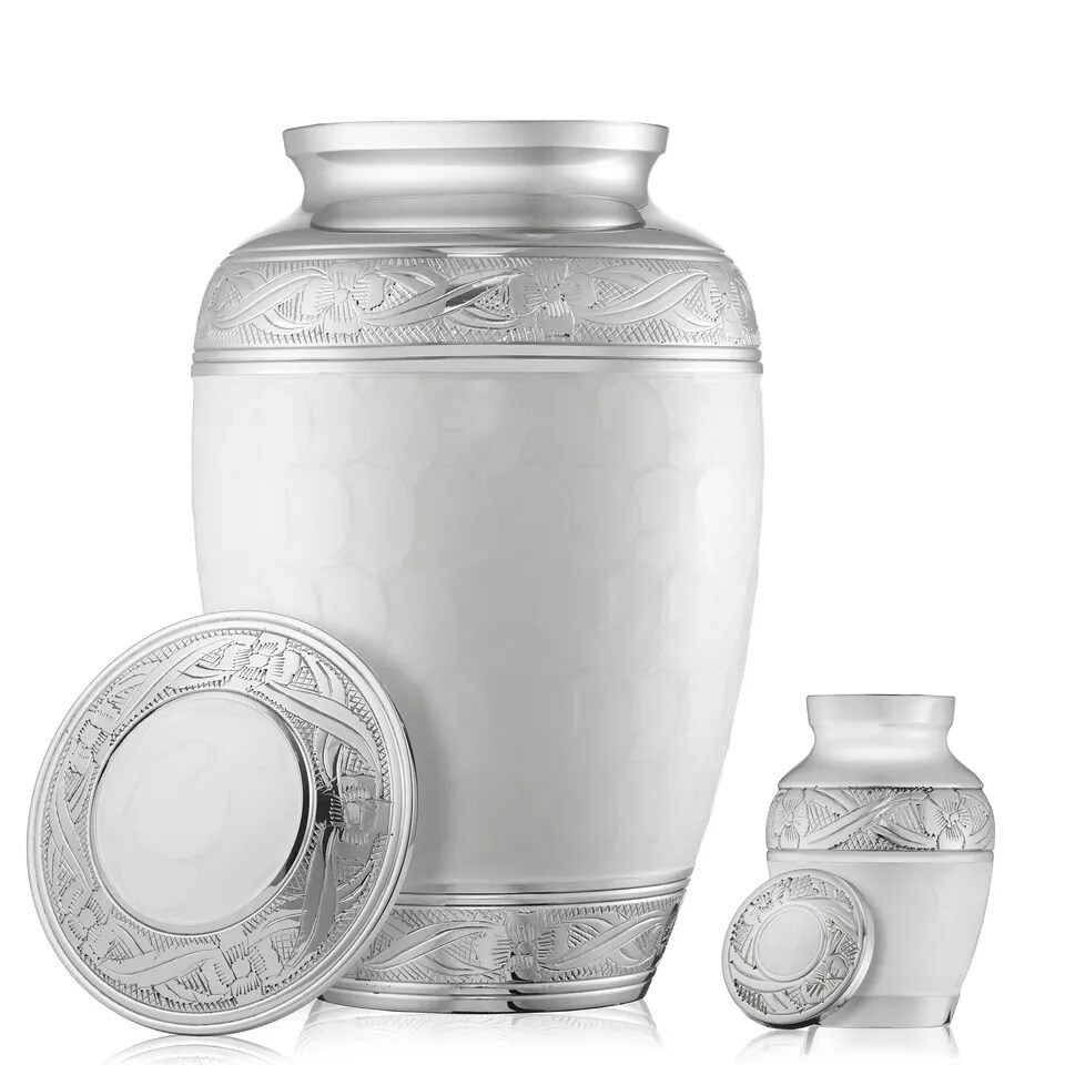 Set of 5 Decorative Cremation Urns for Human Ashes - 1 Adult + 4 Keepsake, White