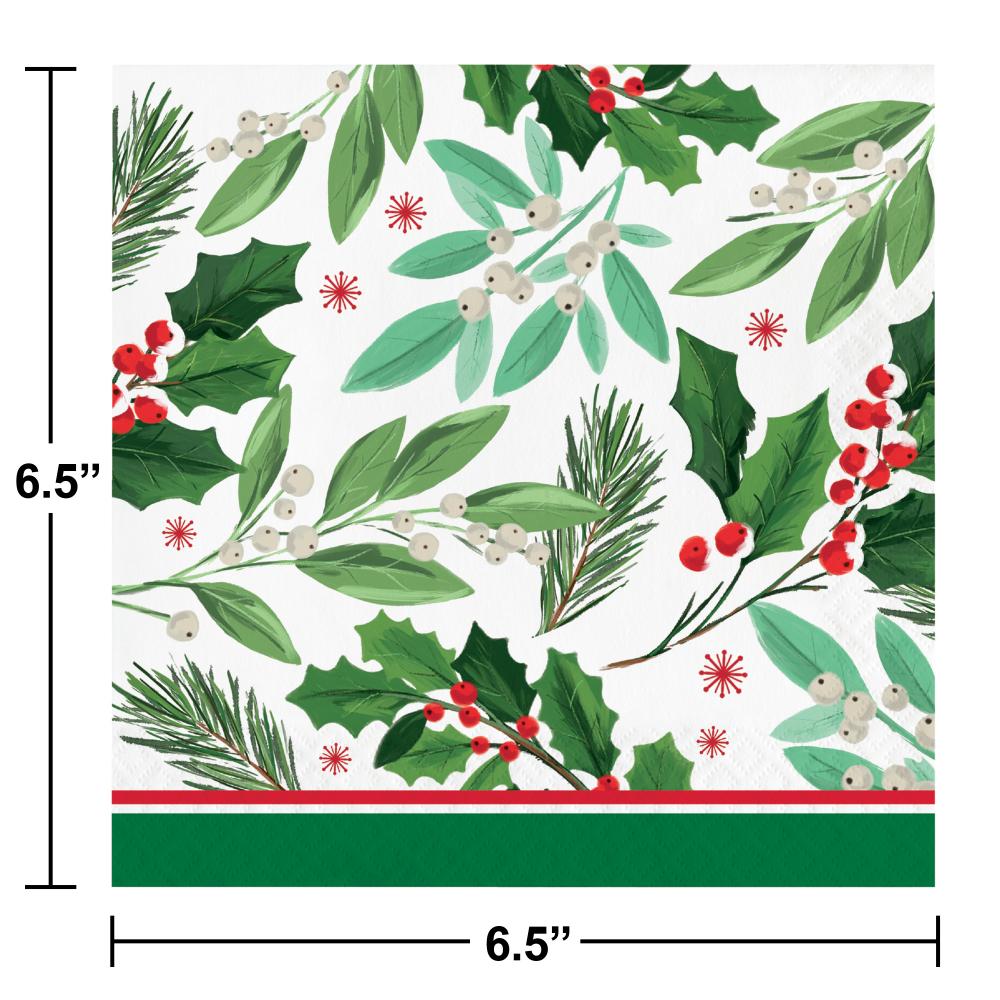Bulk Pack of 32 Holly Jolly Christmas Luncheon Napkins