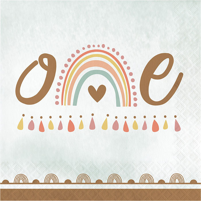 Bulk Pack of 32 Boho Rainbow &#x22;One&#x22; Luncheon Napkins
