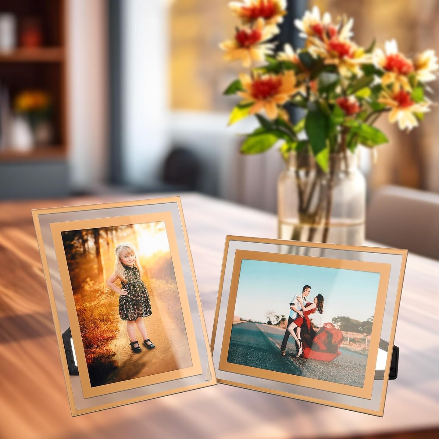5&#x22;&#xD7;7&#x22; Gold Glass Picture Frame, Crystal, Glass, 2 Pack