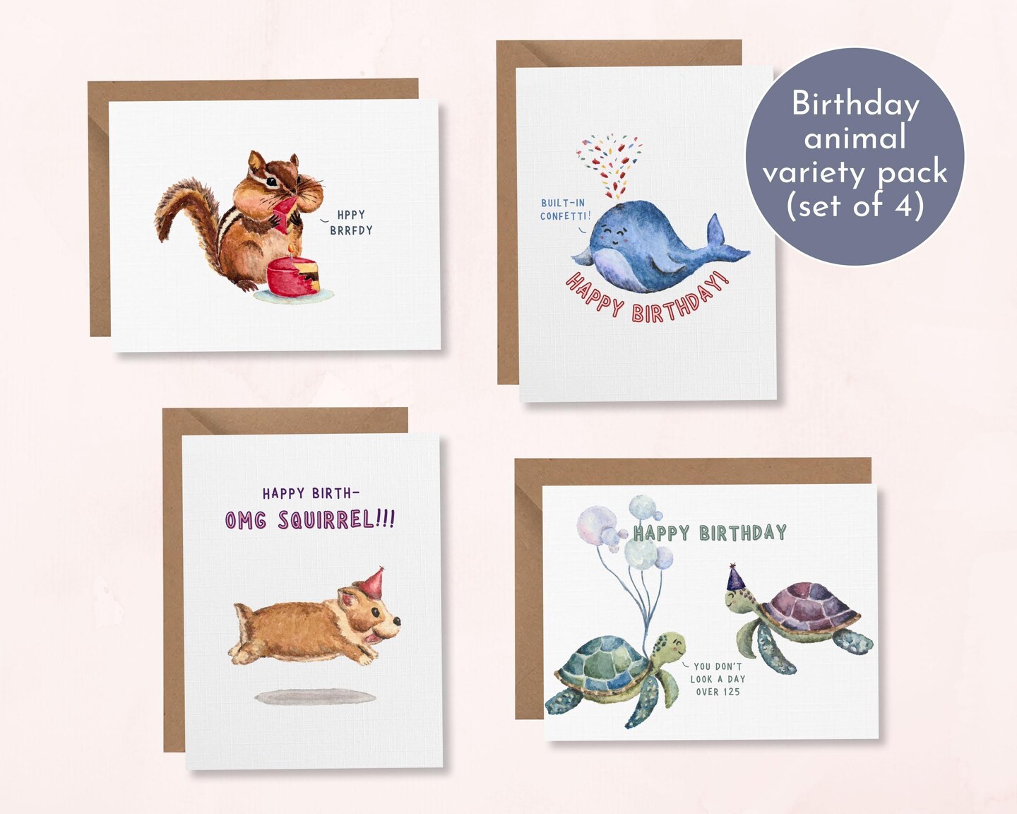 Cute chipmunk watercolor birthday card, Funny happy birthday handmade card, Bday animal card, Woodland animals birthday gift, Blank inside product 2