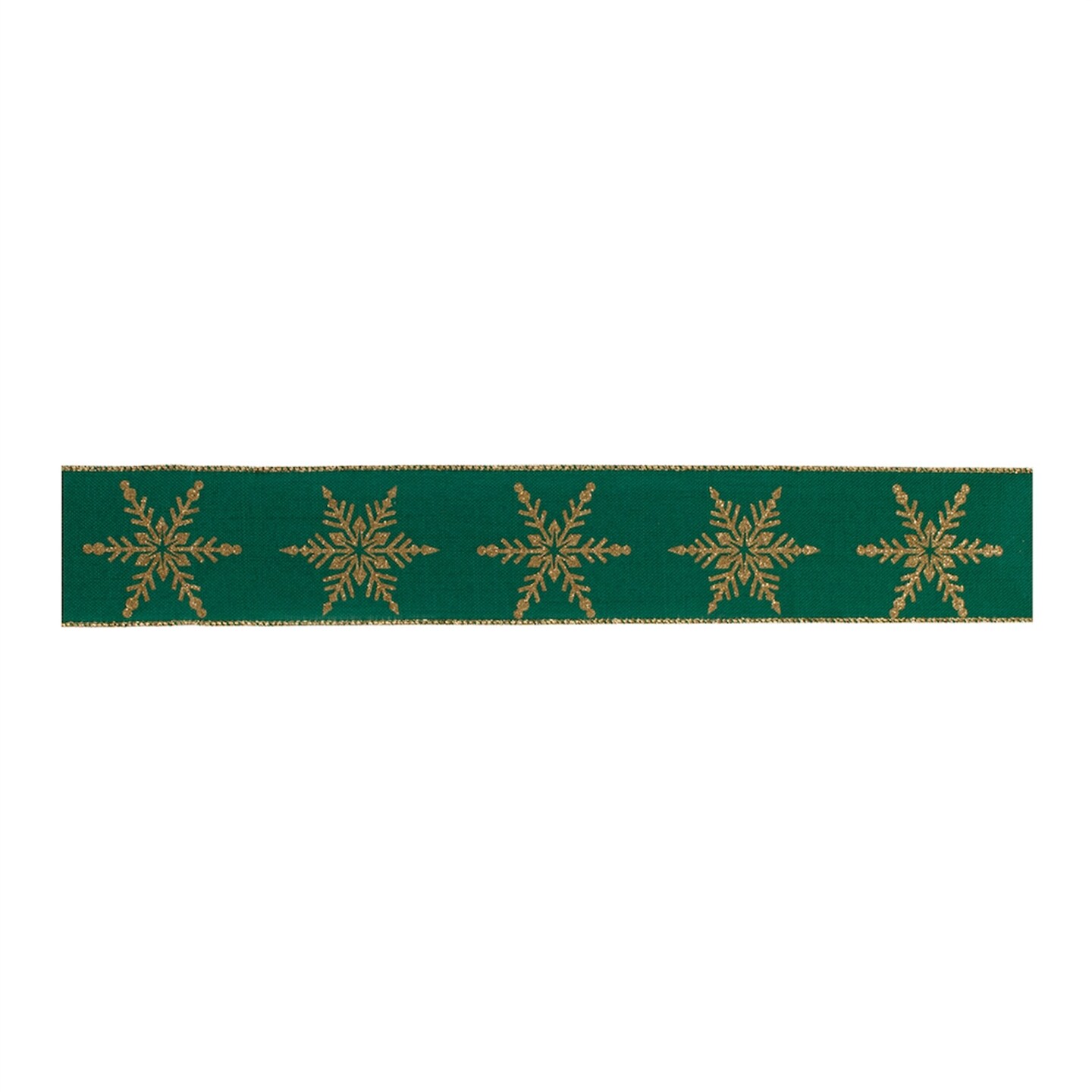 Melrose Glittered Snowflake Christmas Wired Craft Ribbon - 2.5&#x22; x 20 Yards - Green and Gold
