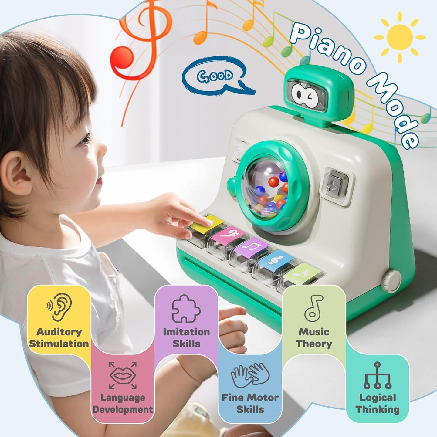 Baby Piano Musical Instruments Toys - Camera Themed Light Up Interactive Toys for Toddlers 1-3 Tummy Time &#x26; Infant Activity, 6-12 Month Toys First Birthday Gifts for Boys Girls Learning