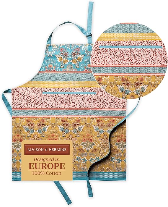 100% Cotton Kitchen Apron with an Adjustable Neck with Long Ties for Women Men Chef
