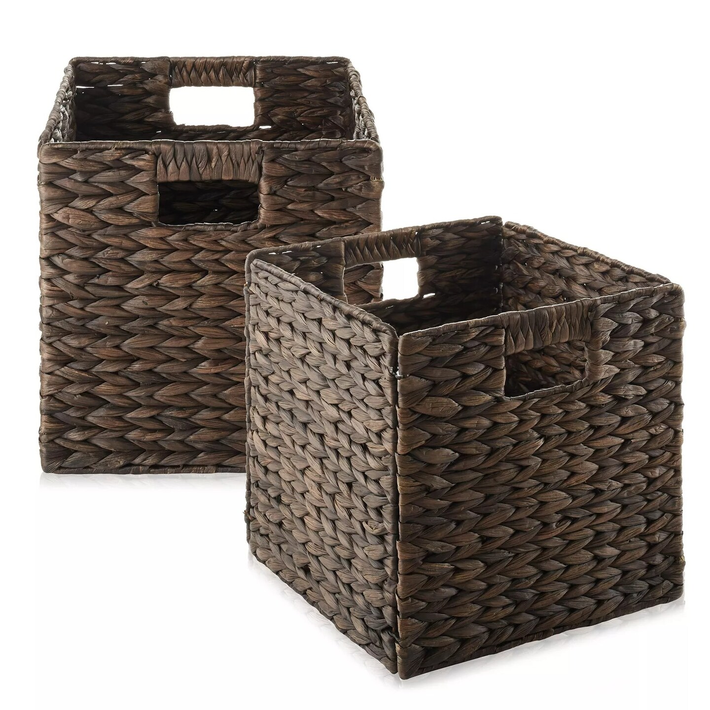 Set of 2 Hyacinth Storage Cubes, 10.5&#x22; Wicker Basket Bins for Shelves, Espresso