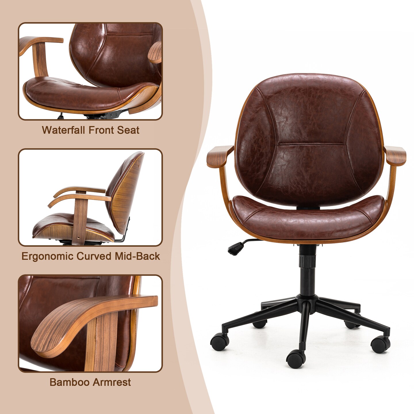 Modern Ergonomic Faux Leather Gaslift Adjustable Swivel Office Task Chair