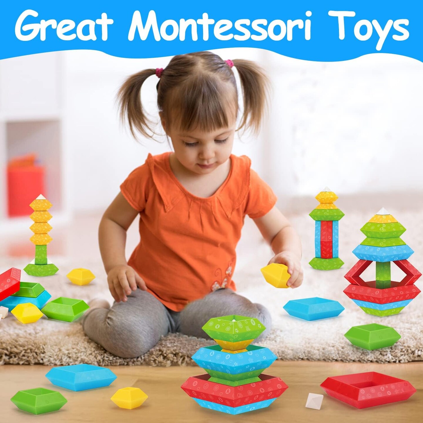 Toys for 1 2 3 4 5 Year Old Boys Girls Toddler 1-3 Preschool Learning Activities 30 Pcs Stacking Building Blocks STEM Stackable Educational Sensory Easter Gifts for Kids Age 1-2 2-4