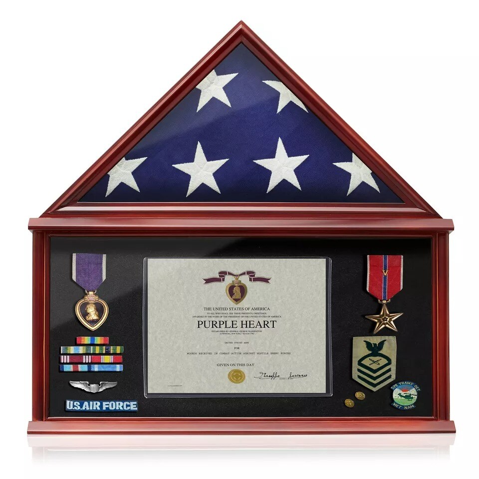 Shadow Box Flag Display Case Certificate Holder, 5&#x27; x 9&#x27; Funeral Memorial Flag