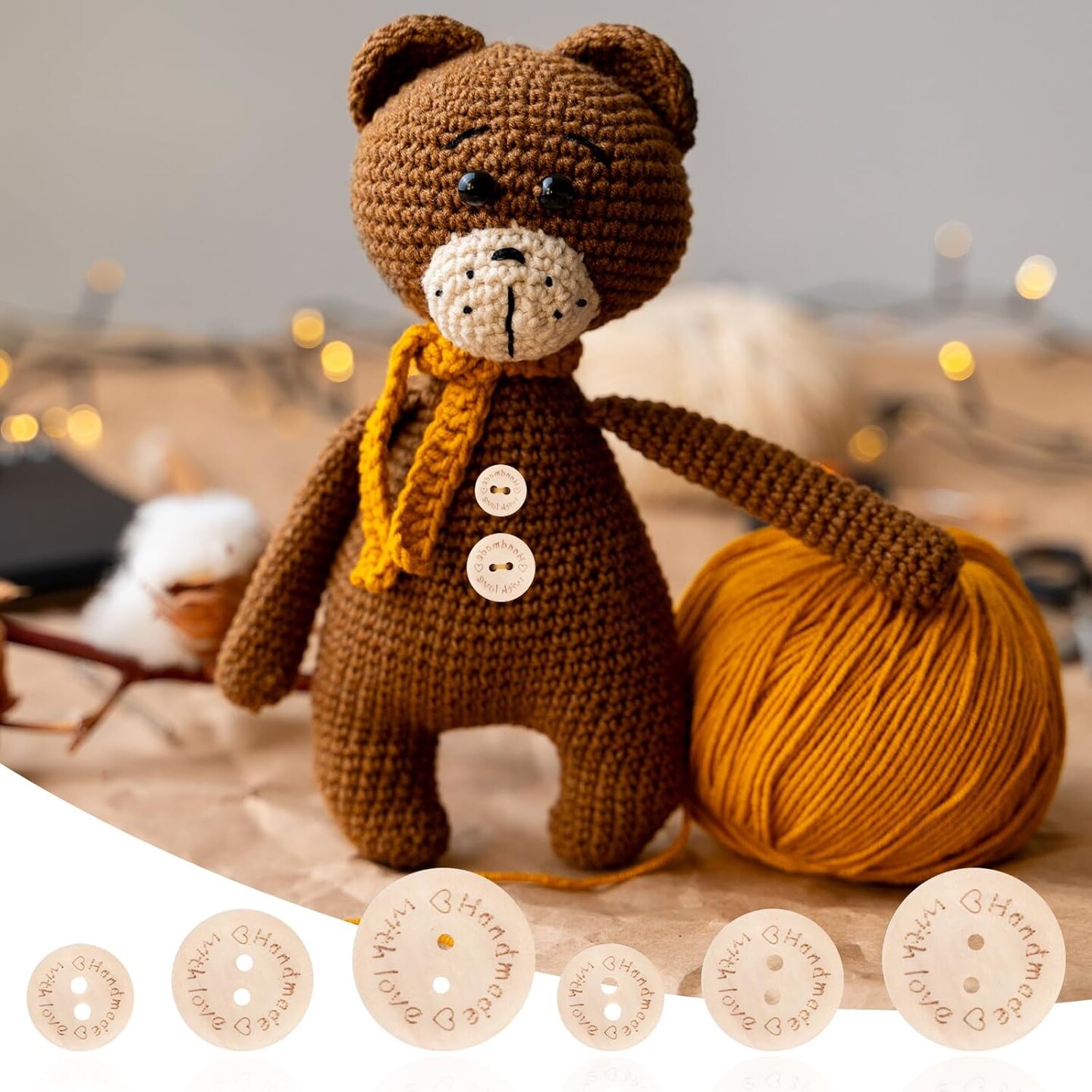 150 PCS Wooden Handmade Buttons, 2 Holes Sewing Buttons with Love