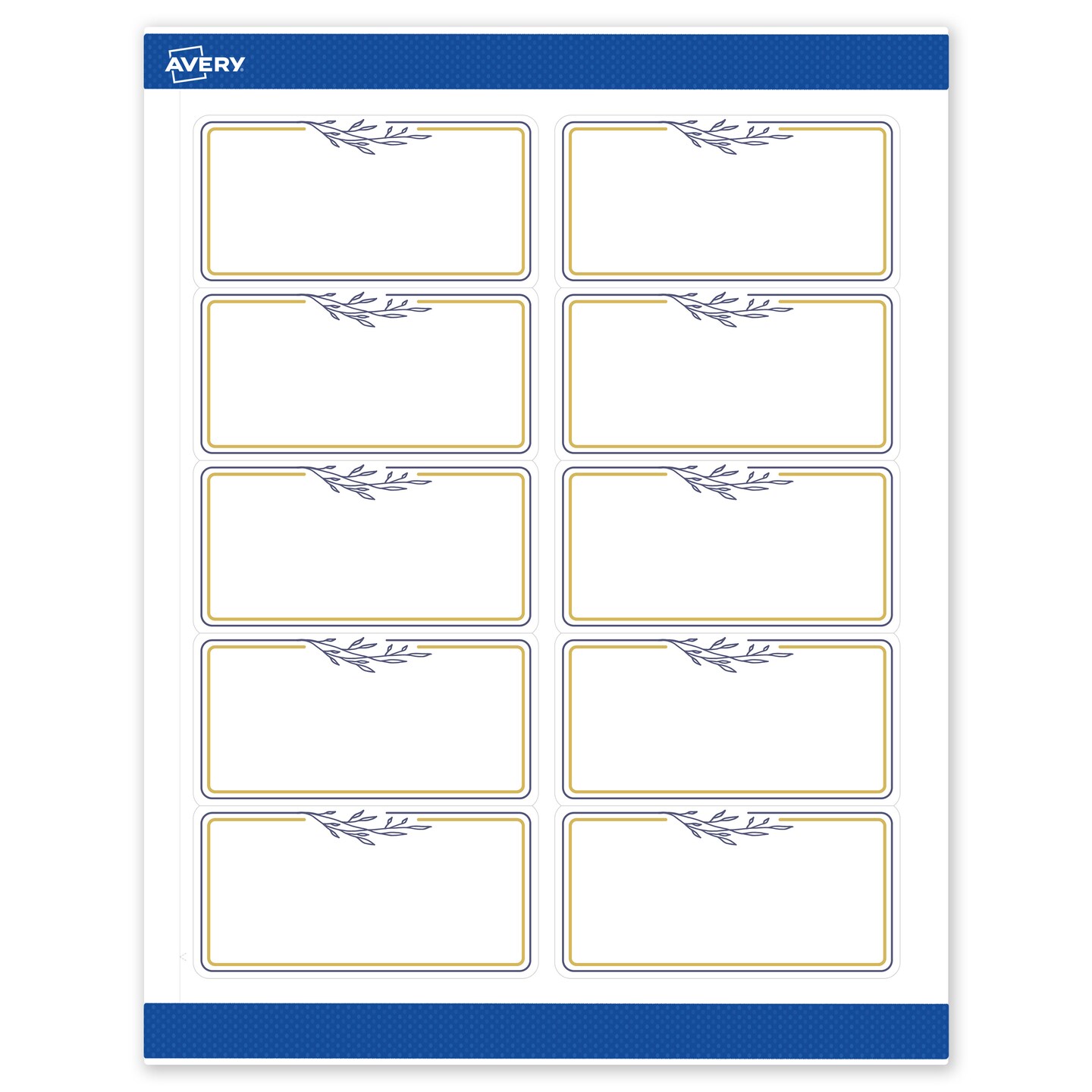 Avery Printable Rectangle Labels, Gold &#x26; Navy Border with Florals, 2&#x22; x 4&#x22;, Matte White Rectangle Labels, Permanent, Laser/Inkjet, 100ct, Great for Product Labels