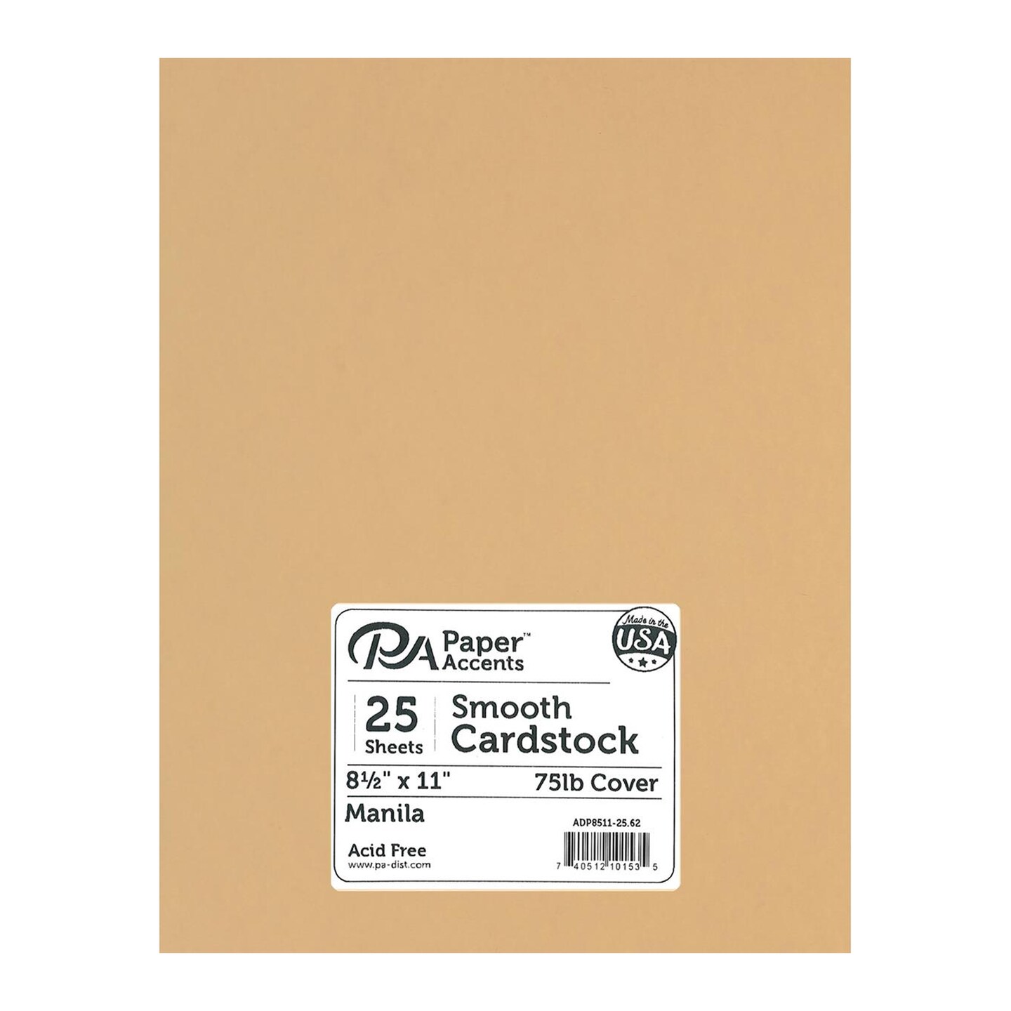 PA Paper Accents Smooth Cardstock 8.5" x 11" Manila, 74lb colored cardstock paper for card making, scrapbooking, printing, quilling and crafts, 25 piece pack