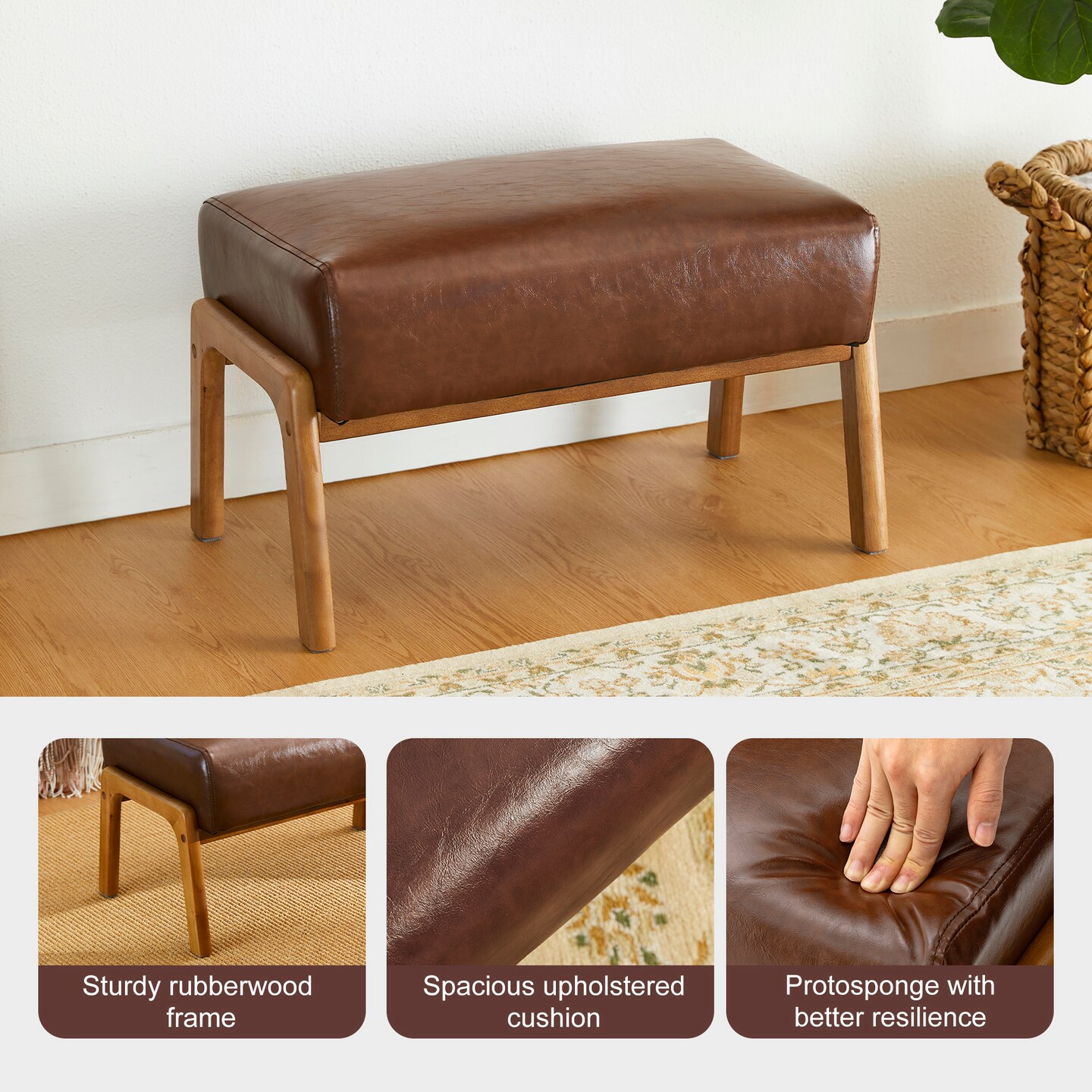 30.75&#x22;H Mid-Century PU Leather Armchair with Ottoman Set