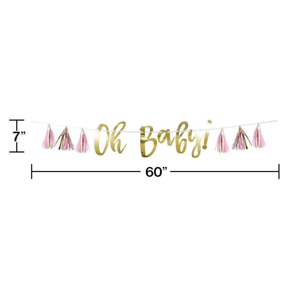 Pink &#x26; Gold Oh Baby Tassel Banner