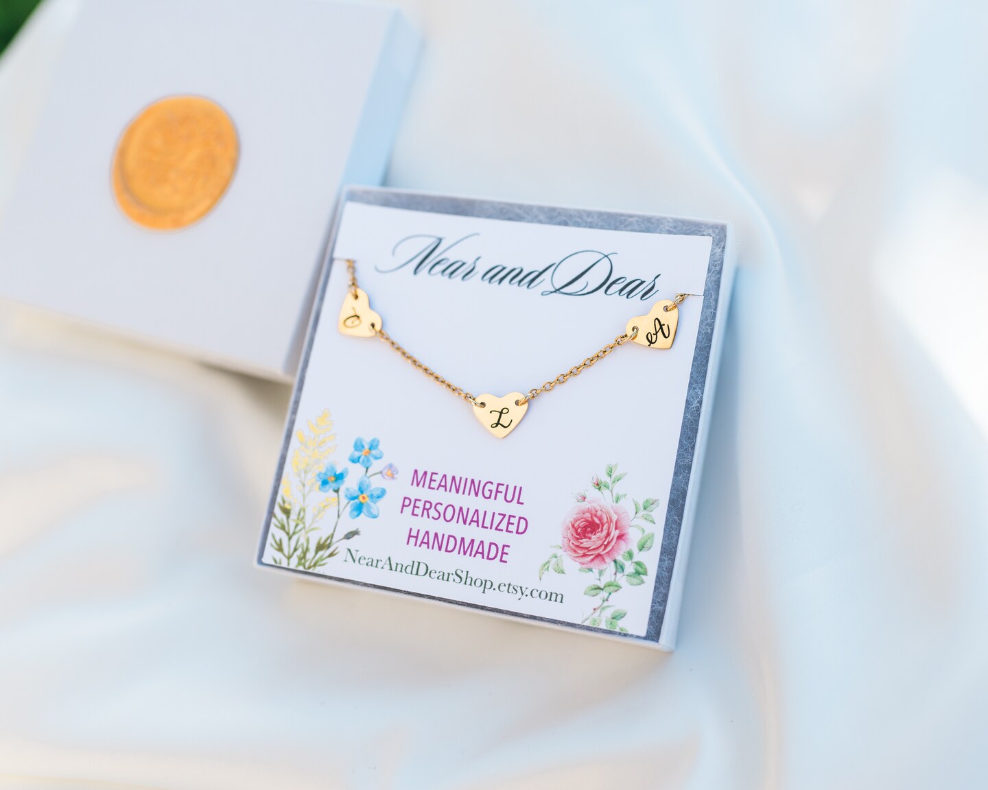 Mothers day gift necklace. Minimalist Heart Necklace with personalized initials. Family necklace. Multi name necklace. product 5