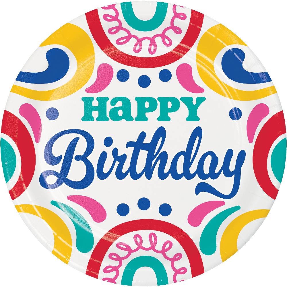 Bulk Pack of 16 Birthday Swirls Dinner Plates