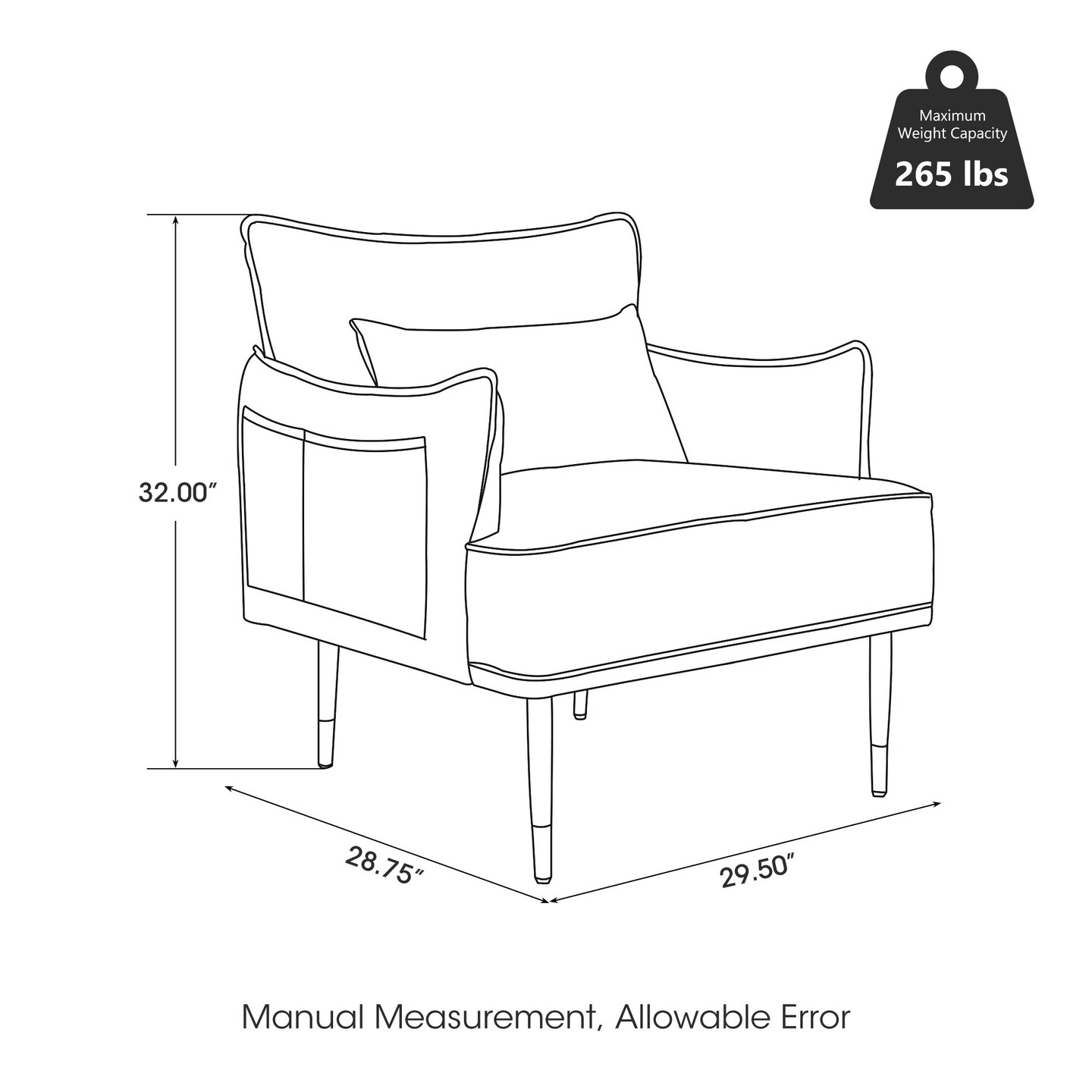 29.5"W Mid-Century Modern Leatherette Armchair With Side Pocket