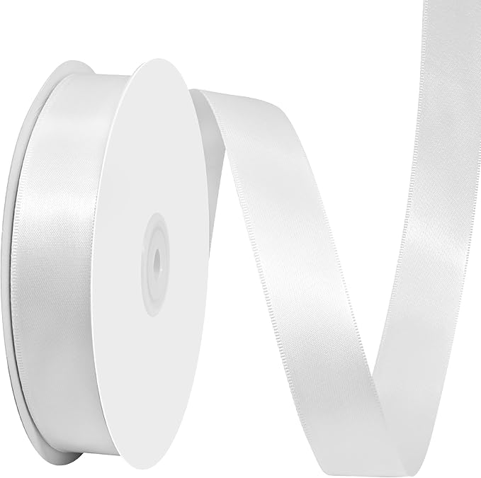 White Satin Ribbon 1" X 50 Yards Solid Color Double Faced Ribbons Perfect for Crafts Wedding Decor Bow Making Arts Sewing and More
