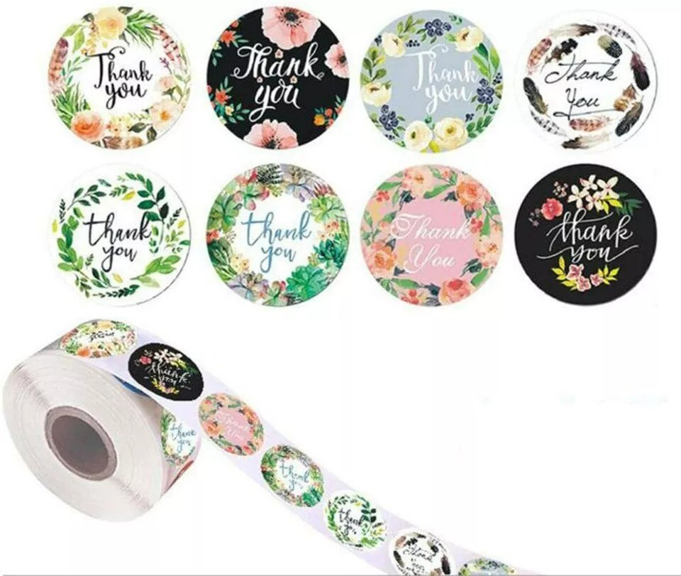 1000Pcs 1 Inch Floral Thank You Stickers Labels Roll Decorative Sealing Sticker