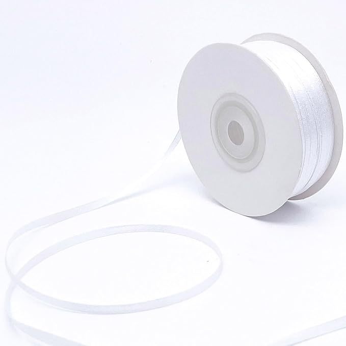 White Ribbon - Solid Color Satin Ribbon,1/8 inch x 100 Yards Double Face Gift Ribbon for Crafts