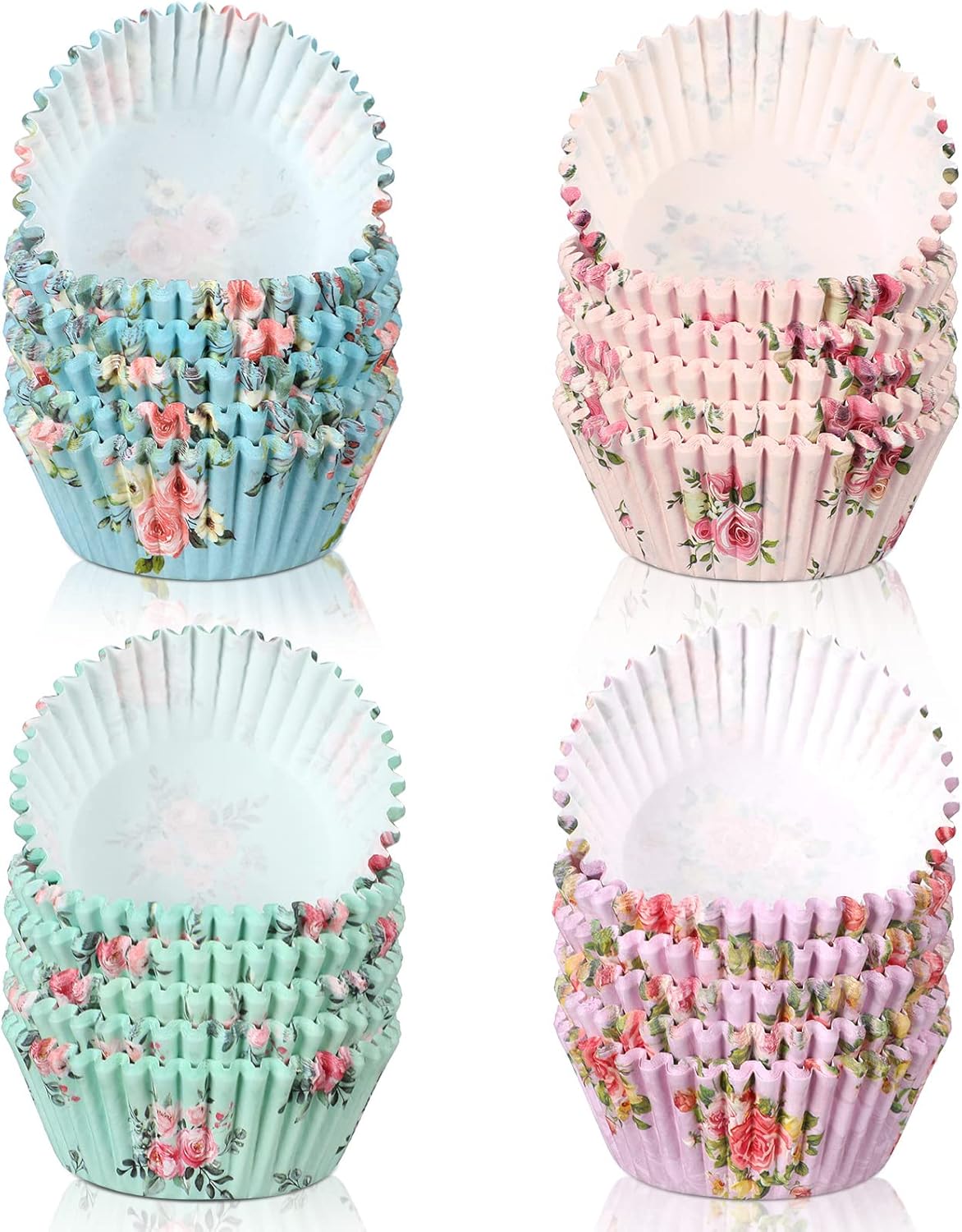 600-Count Floral Cupcake Liners – Easter & Spring Baking Cups, Muffin and Cupcake Wrappers for Tea Parties, Weddings, Birthdays, Baby Showers, 4 Styles