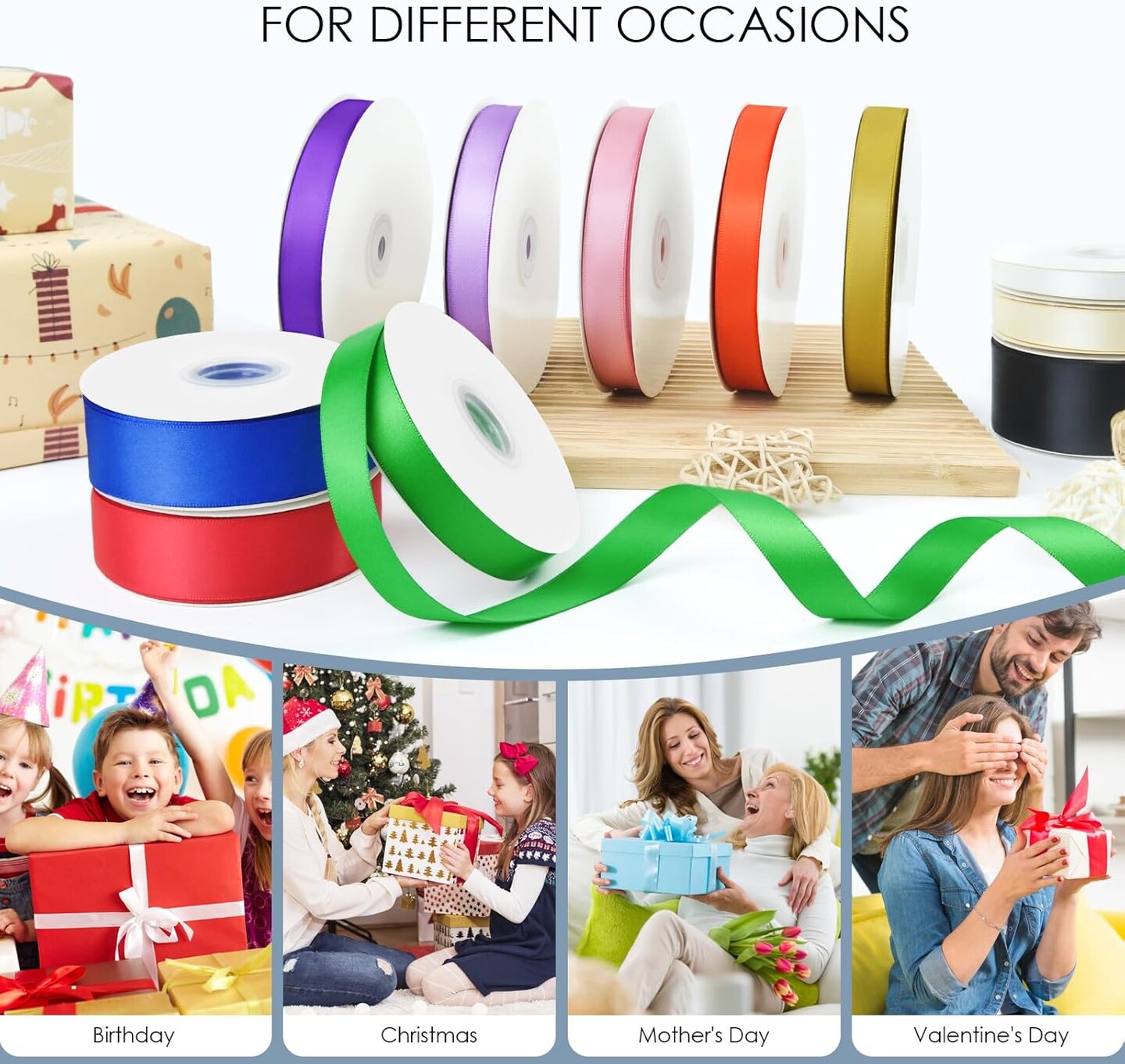 Double Faced Red Satin Ribbon, 5/8" x 50 Yards, Polyester Fabric Ribbon Perfect for Gift Wrapping, Bows Bouquet, Birthday and Wedding Party, Floral, Baby Shower, Decorations