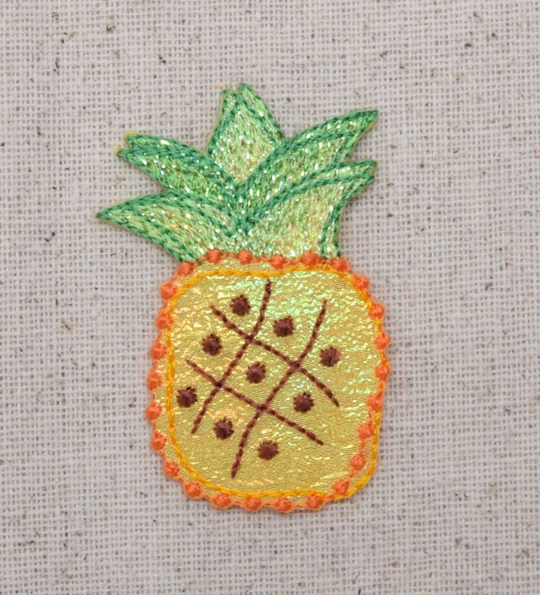 Shimmery Pineapple Fruit Applique, Embroidered, Iron on Patch, DIY Personalized Gifts