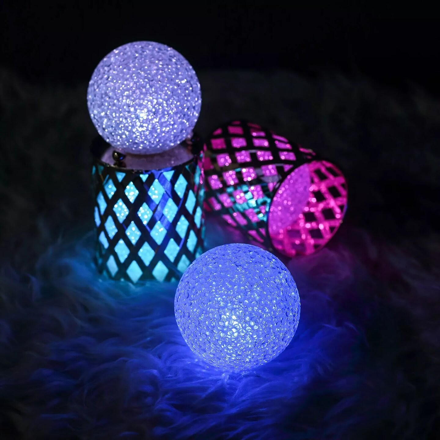 4 pcs 3-Inch wide Assorted LED Balls Battery Operated Orbs Lights Centerpieces