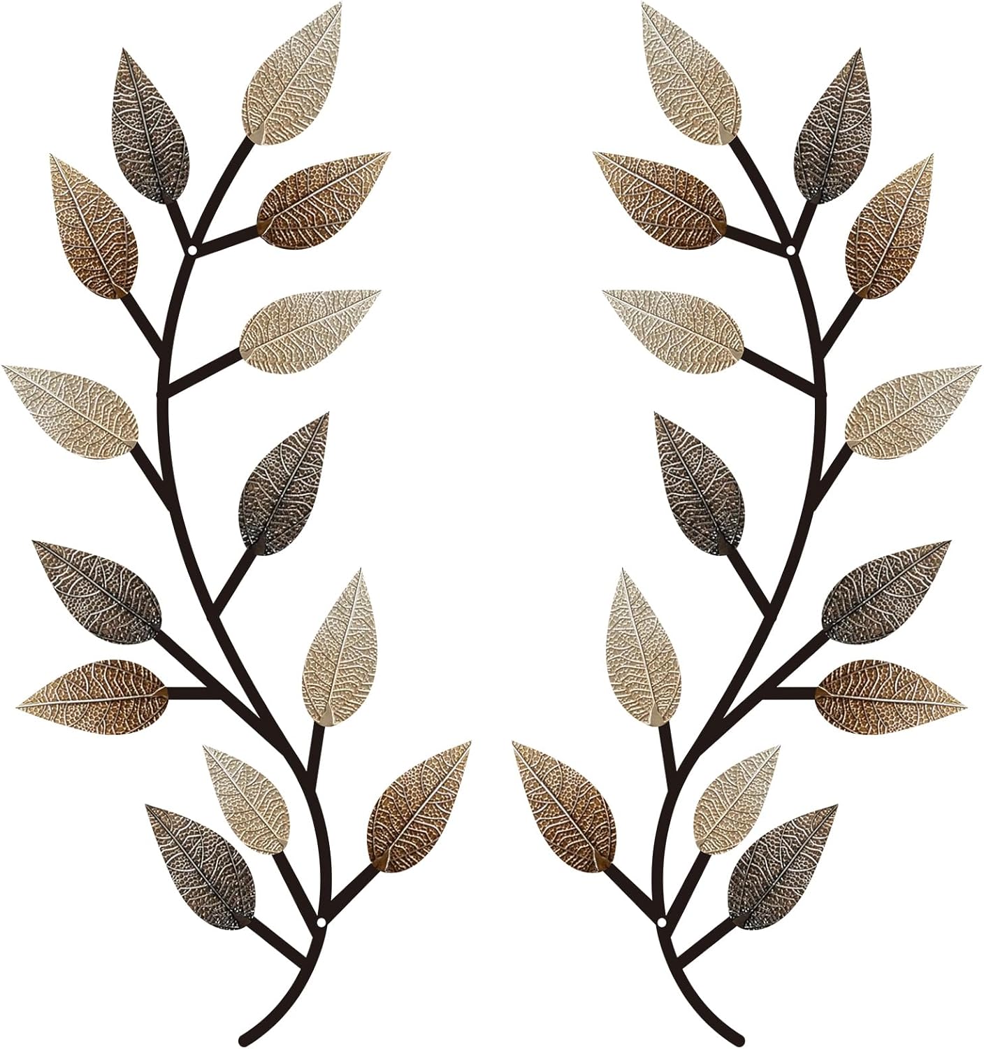 2 Pieces Metal Tree Leaf Wall Decor Vine Olive Branch Leaf Wall Art Living Room, Hallway Wall Decor Outdoor Decoration(Vintage Brown)