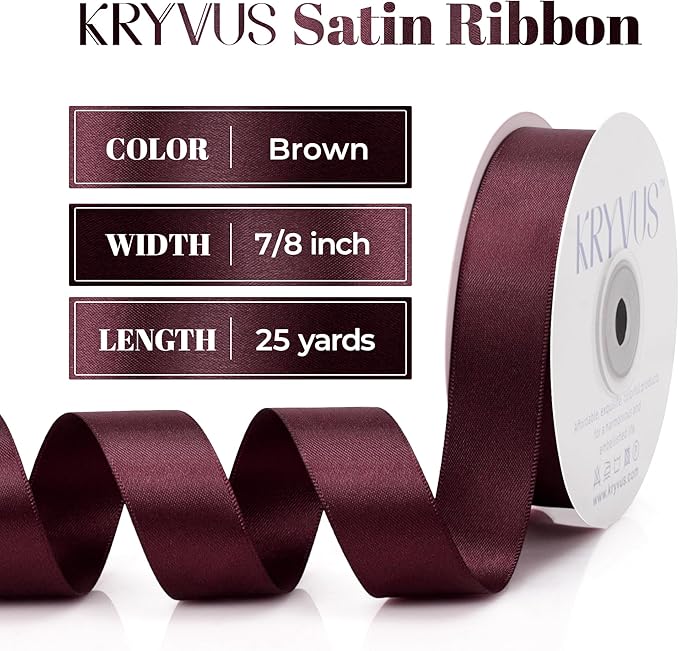 Double Faced Burgundy Satin Ribbon, 7/8 Inch X 25 Yards Polyester Ribbon for Gift Package Wrapping, Crafts, Bow Making, Sewing, Flower Bouquet, Wedding Party Decor