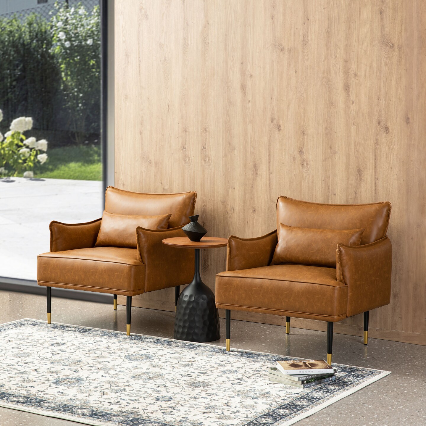 29.5&#x22;W Mid-Century Modern Leatherette Armchair With Side Pocket