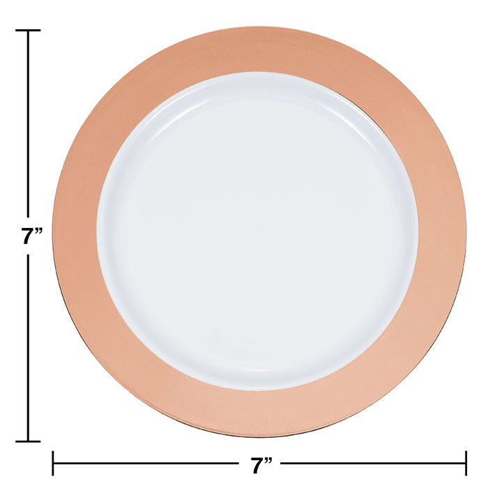 Bulk Pack of 20 7.5&#x22; Rose Gold Rim Plastic Plates