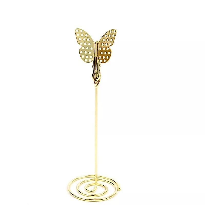 5 Gold 5&#x22; Metal Table Number Sign Holder Stands Butterfly PLACE CARD Clips Party