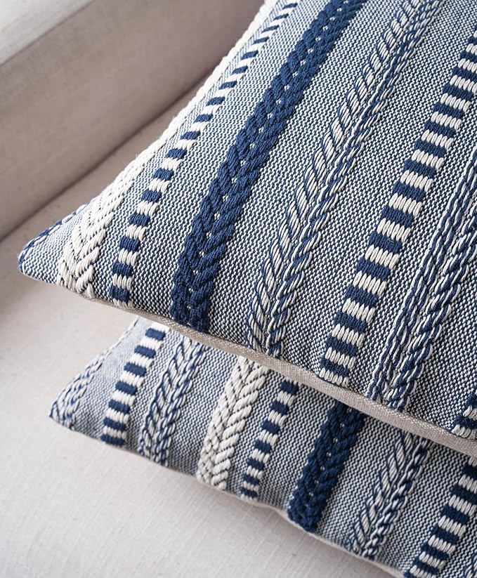 Boho Throw Pillow Covers 20x20 Inch Set of 2, Farmhouse Decorative Couch Pillow Cases, Navy Blue Accent Pillows of Bed, Sofa Bedroom Living Room Home Decor Cushion Cover
