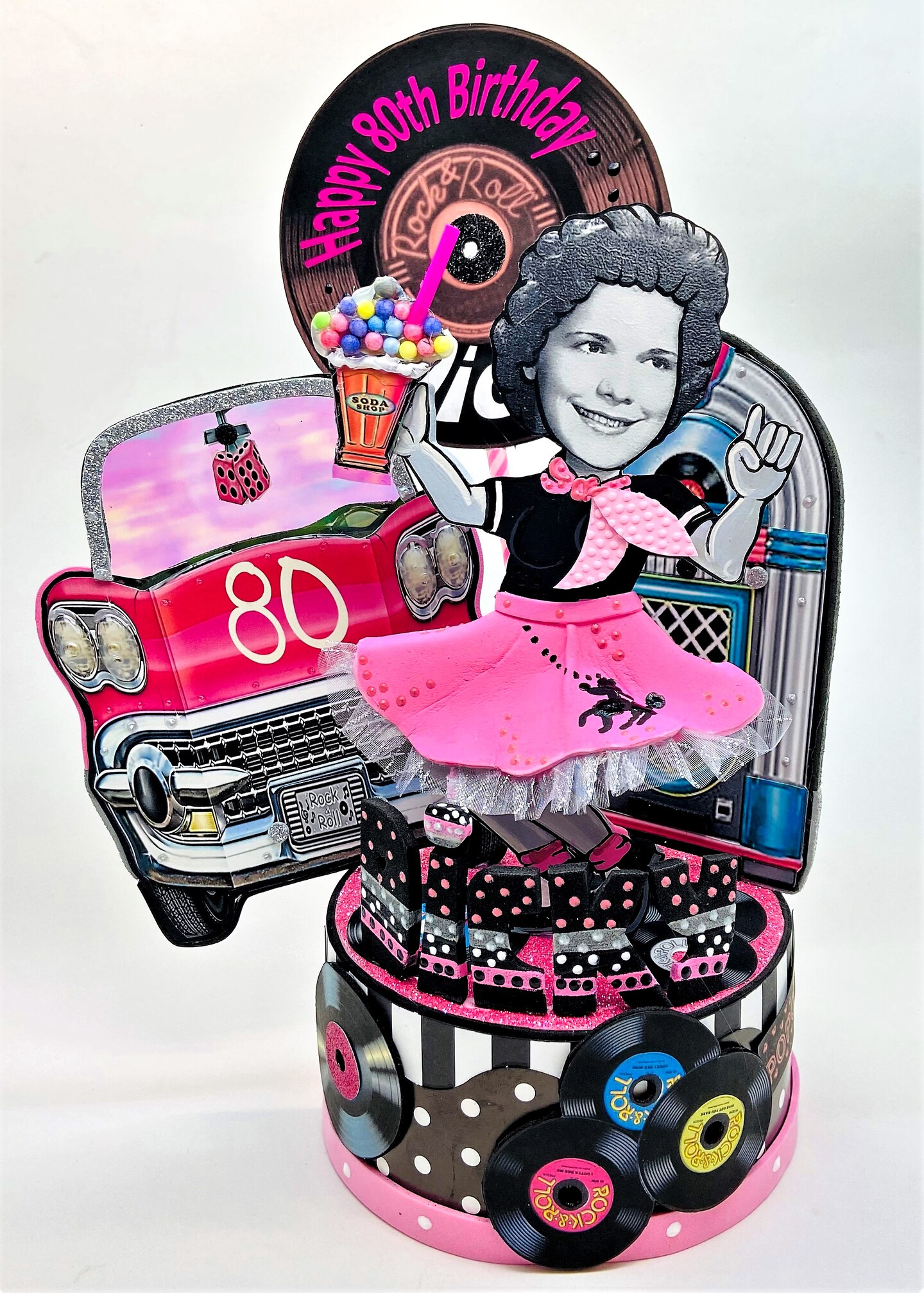 Retro theme party 50's 60's cake topper, Sock Hop birthday