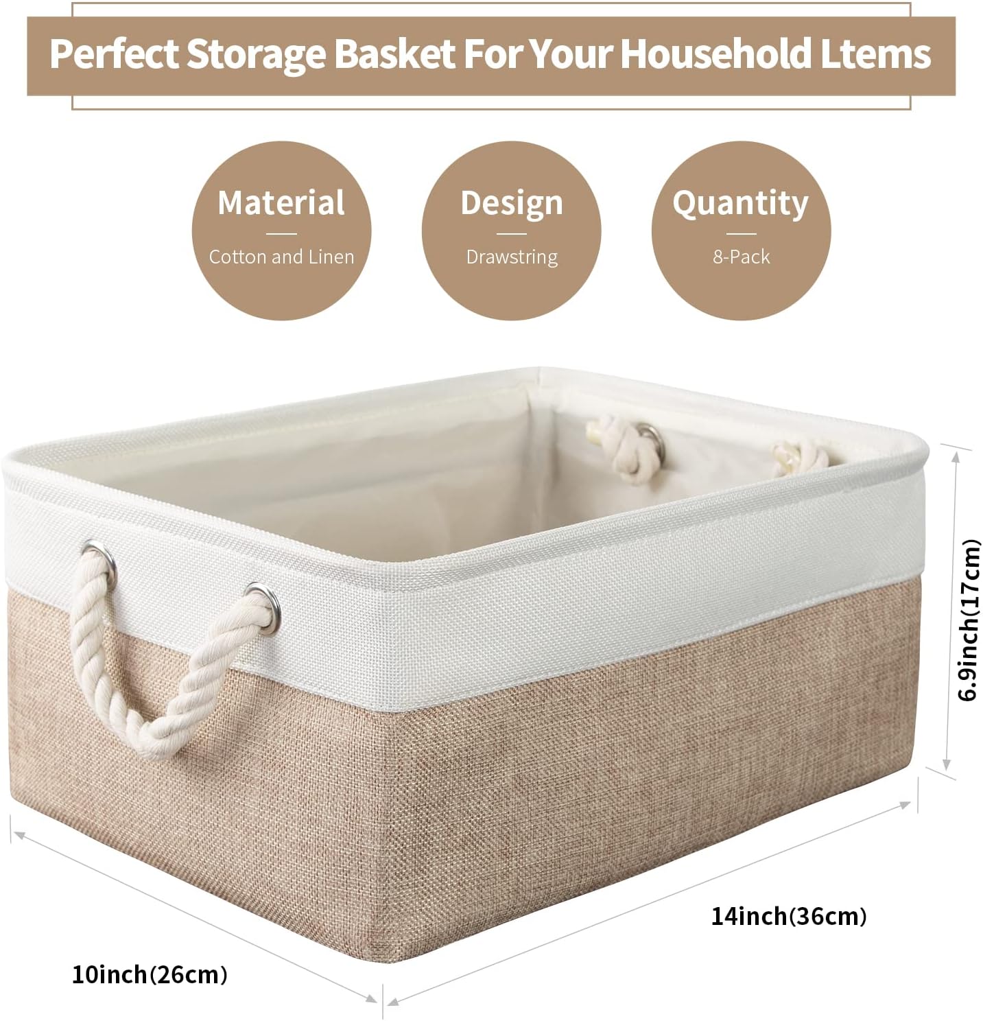 8 Pack Storage Basket Bins - Decorative Baskets Bulk Storage Box Cubes Containers with Handles