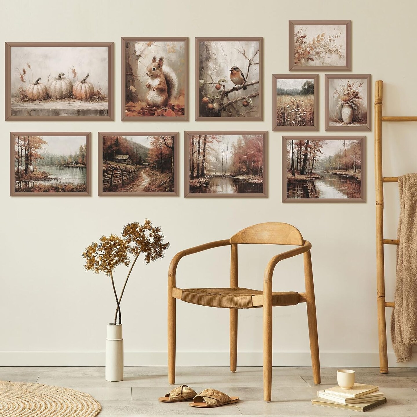 10Pcs Thanksgiving Fall Vintage Wall Art Prints Retro Autumn Scenery Paper Posters