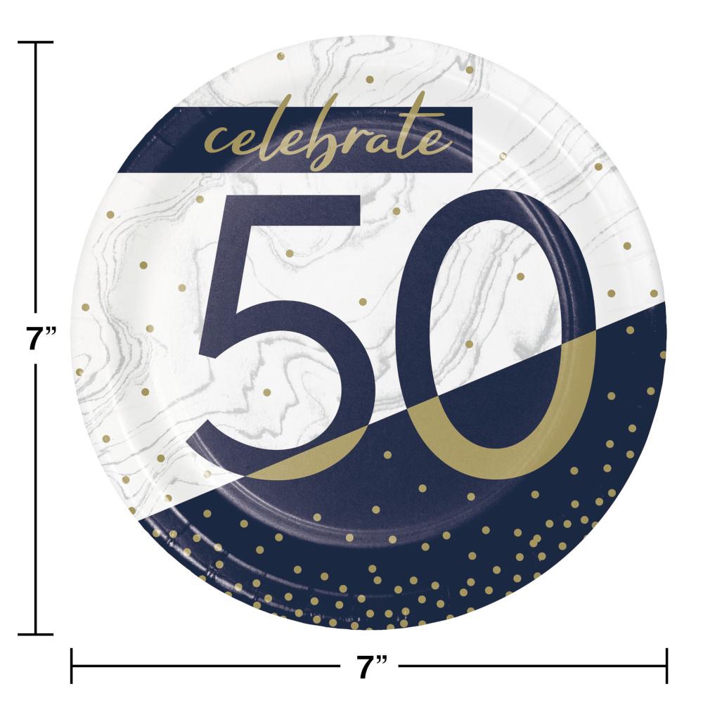 Navy &#x26; Gold Milestone &#x22;50&#x22; Paper Dessert Plate (8/Pkg)