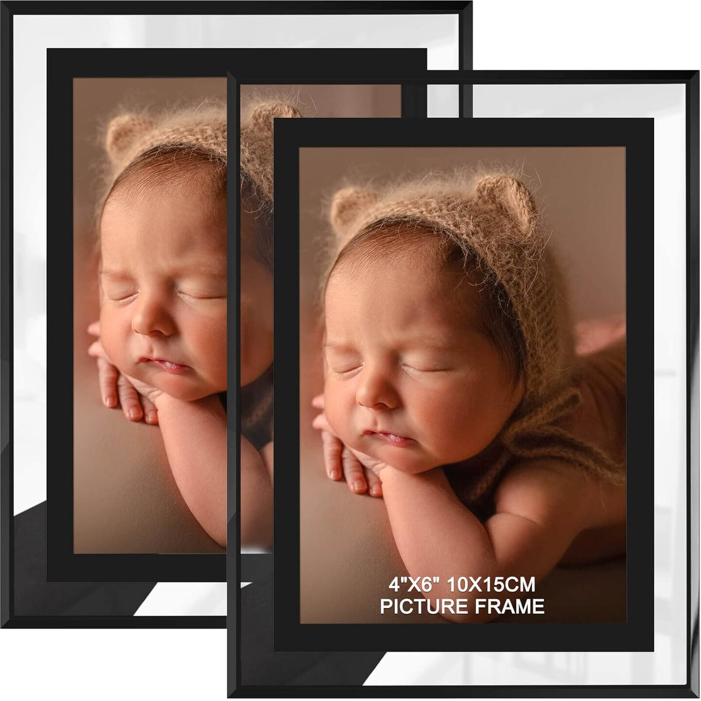 4x6 Picture Frames Set of 2, Black Glass Photo Frame