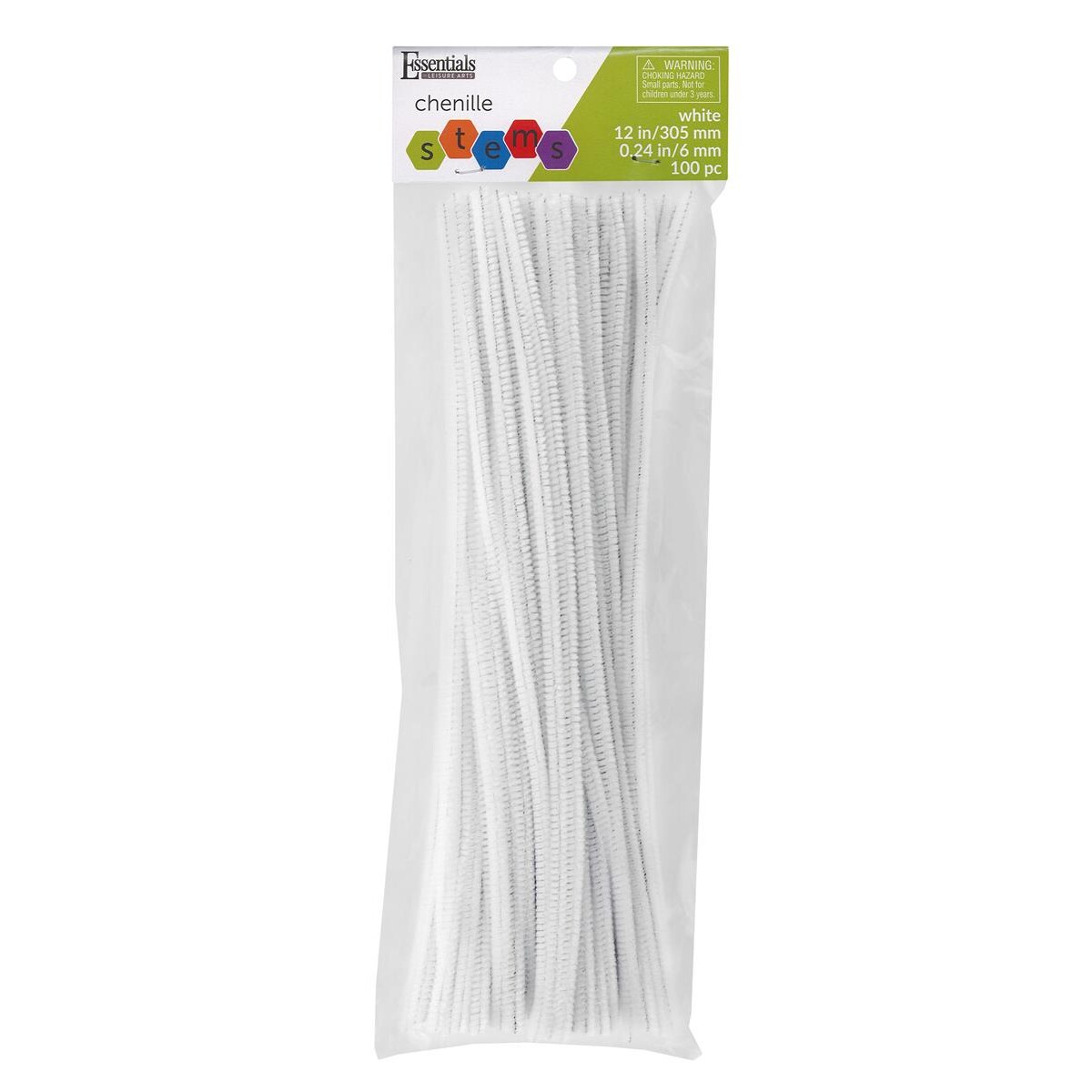 Essentials By Leisure Arts Chenille Stems White, 12 Inch 6mm, Bendable Craft Pipe Cleaners for DIY Projects, Dolls, Ornaments, Jewelry, and Decorations, 100 Pack