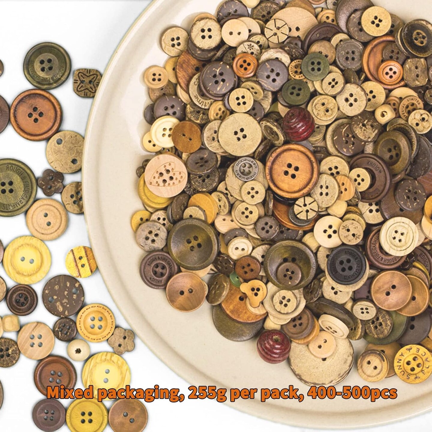 Mixed Vintage Wood Buttons for Crafts,Assorted Shapes Bulk DIY Sewing