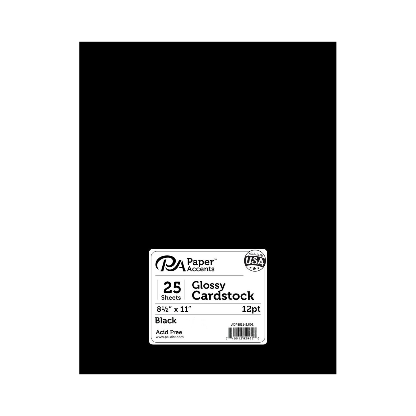 PA Paper Accents Glossy Cardstock 8.5" x 11" Black, 12pt colored cardstock paper for card making, scrapbooking, printing, quilling and crafts, 25 piece pack