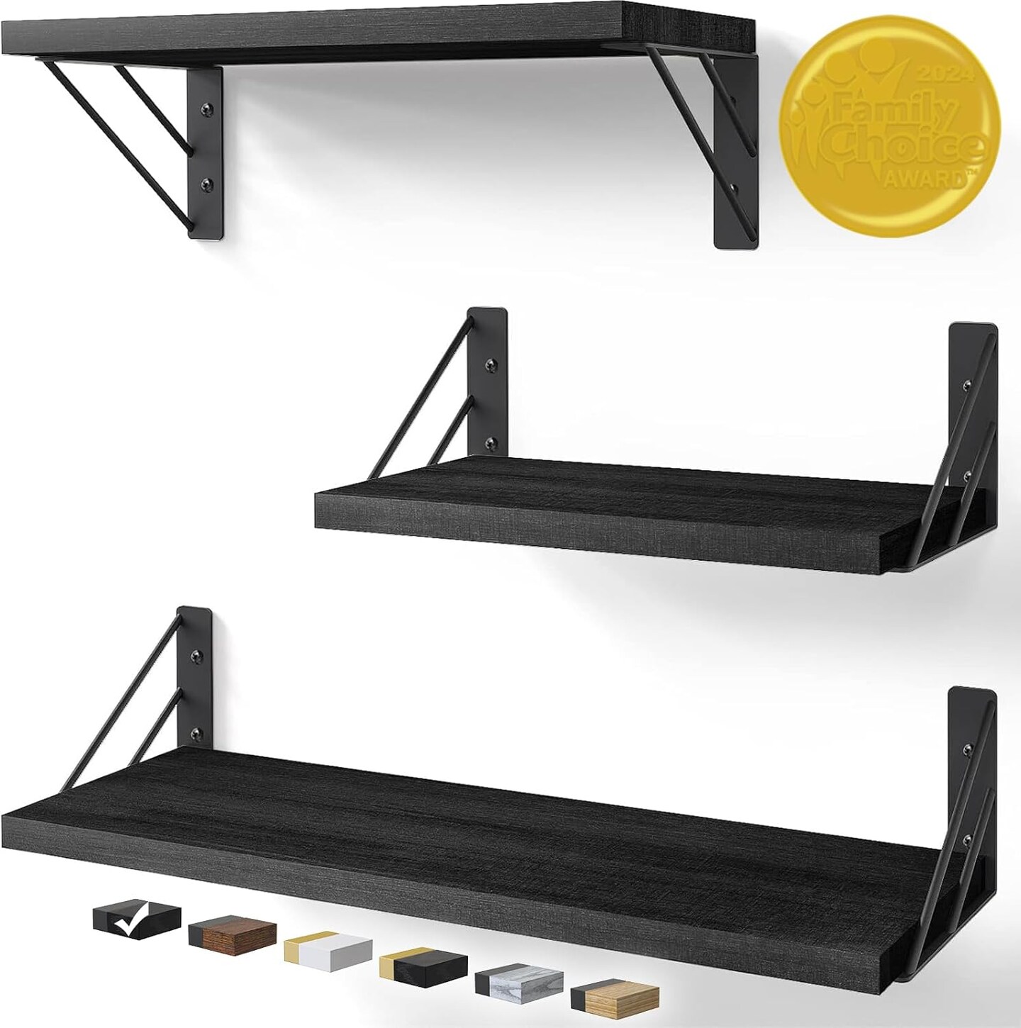 Wall Shelves for Bedroom Decor, Floating Shelves for Wall Storage, Wall Mounted Rustic Wood Shelf for Books,Plants,Small Wall Shelf for Bathroom,Kitchen,Living Room(Black&#xFF0C;Set of 3)