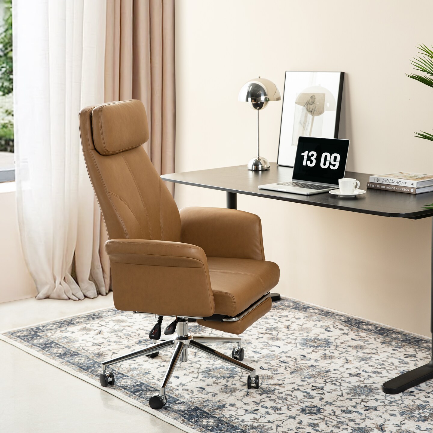 Modern Deluxe Faux Leather Gaslift Adjustable Swivel High Back Office Chair with Footrest and Armrest