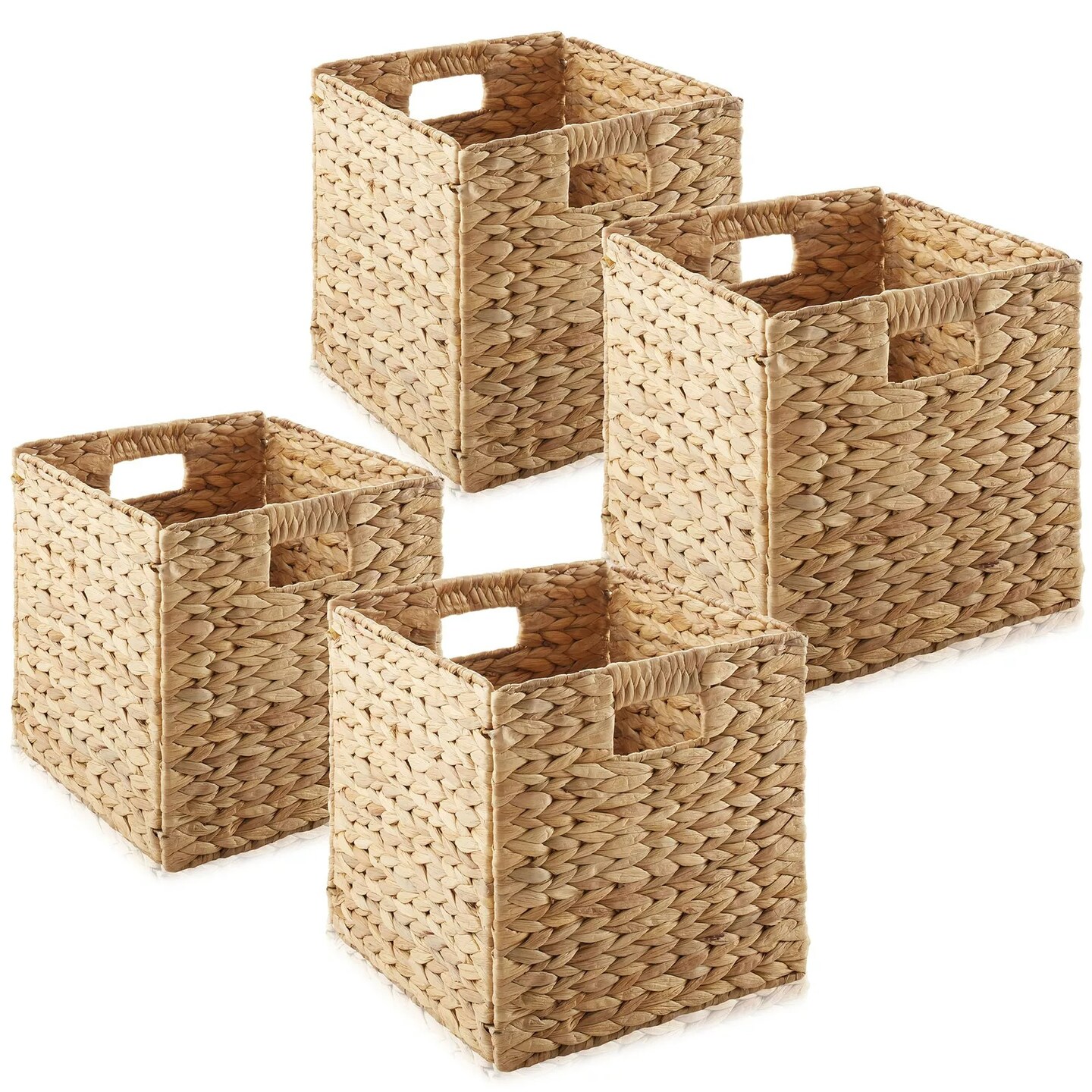 Set of 4 Hyacinth Storage Cubes, 10.5" Wicker Basket Bins for Shelves, Natural