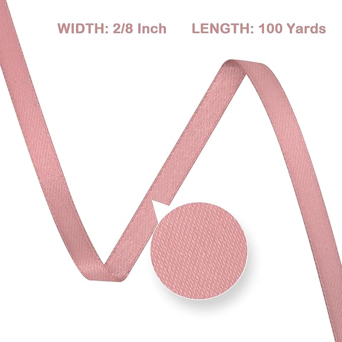 Double Faced Dusty Pink Satin Ribbon 1/4 Inch &#xD7; 100 Yards Satin Ribbon Ideal for Gift Wrapping Flower Bouquet Art Crafts Sewing Weddings Floral Arrangements &#x26; Bows