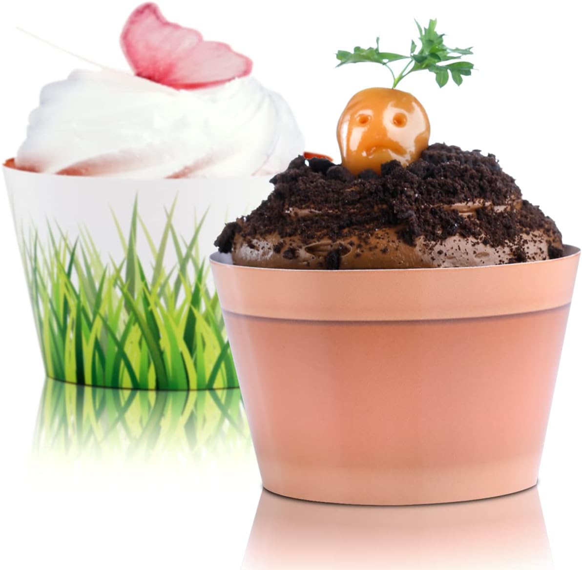 Cupcake Wrappers, 48 Count - Grass, Garden, and Flower Pot Cupcake Wrappers for Spring Parties - Cute Cupcake Decorations by Pretty Cute Studios 2.00-2.25 inches