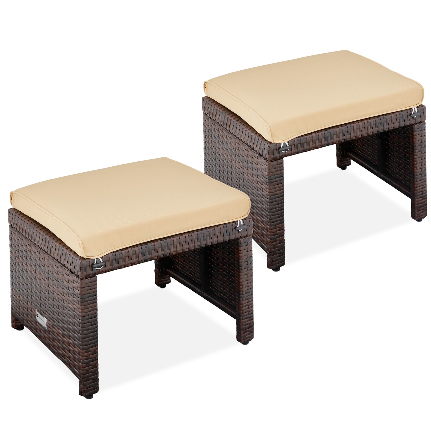 Best Choice Products Set of 2 Multipurpose Patio Wicker Ottomans w/ Removable Cushions, Steel Frame